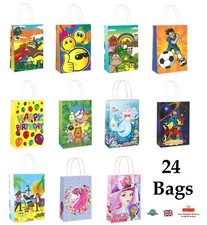 24 Printed Paper Party Bags with Handle - Birthday Loot Bag, Sweets, Filler