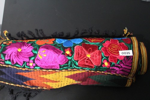 Traditional Mexican Table Runner Handmade Embroidered Bold Bright Floral Black - Picture 9 of 9