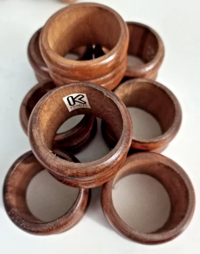 Vintage Wooden Napkin Rings by Knobler Set of 8