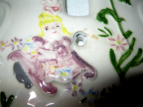 VTG Single Switch Wall Plate Cover Holland Mold Glazed Ceramic Girl flowers - Picture 5 of 5