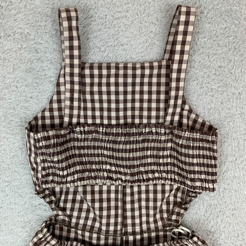 Anthropologie Gingham Brown Sleeveless Cutout Playsuit Romper Size UK 6 - Picture 12 of 16