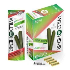 Wild H. Organic Wrap Rolling Paper Limeaide Full Box 20 Pouches / 4 per Pack