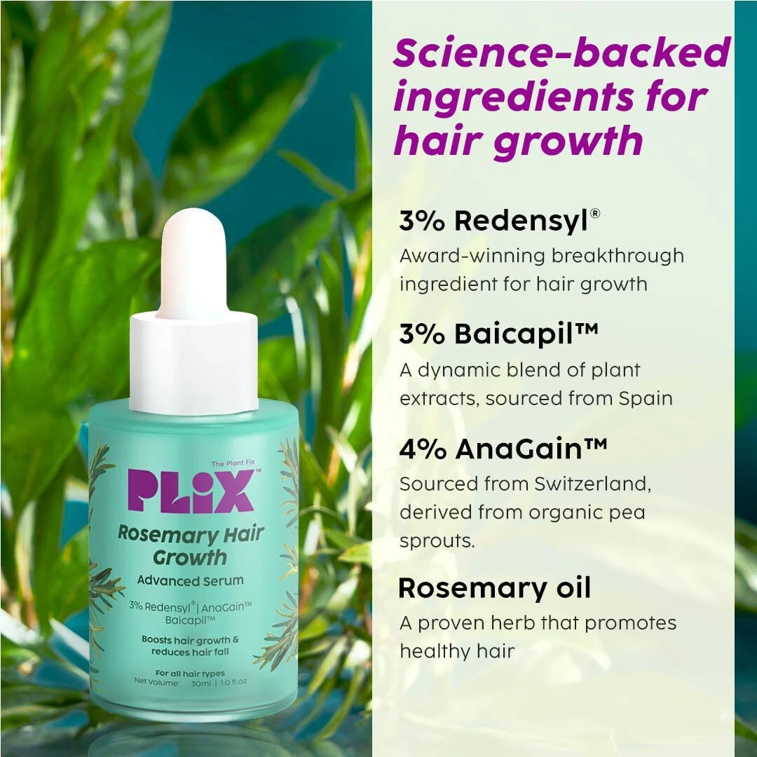 The Plant Fix Plix Rosemary Hair Growth Serum with 3% Redensyl, 4% AnaGain, 30ml
Opens in a new wind