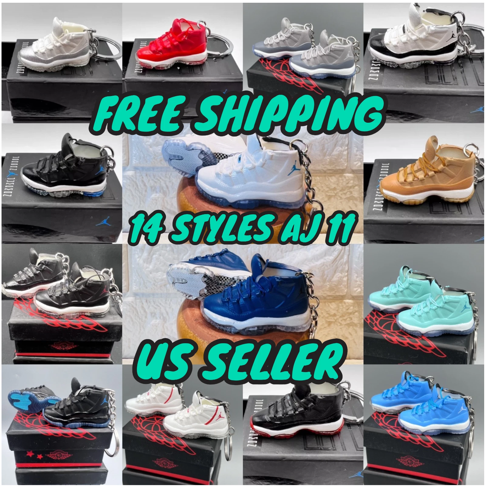 Porte clés 14 styles Jordan 11 baskets, mini porte clés chaussures boîte d'affichage de collection