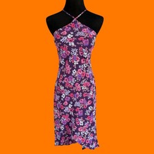 00's vintage purple floral halter y2k asymmetrical dress Size 1/2 Express