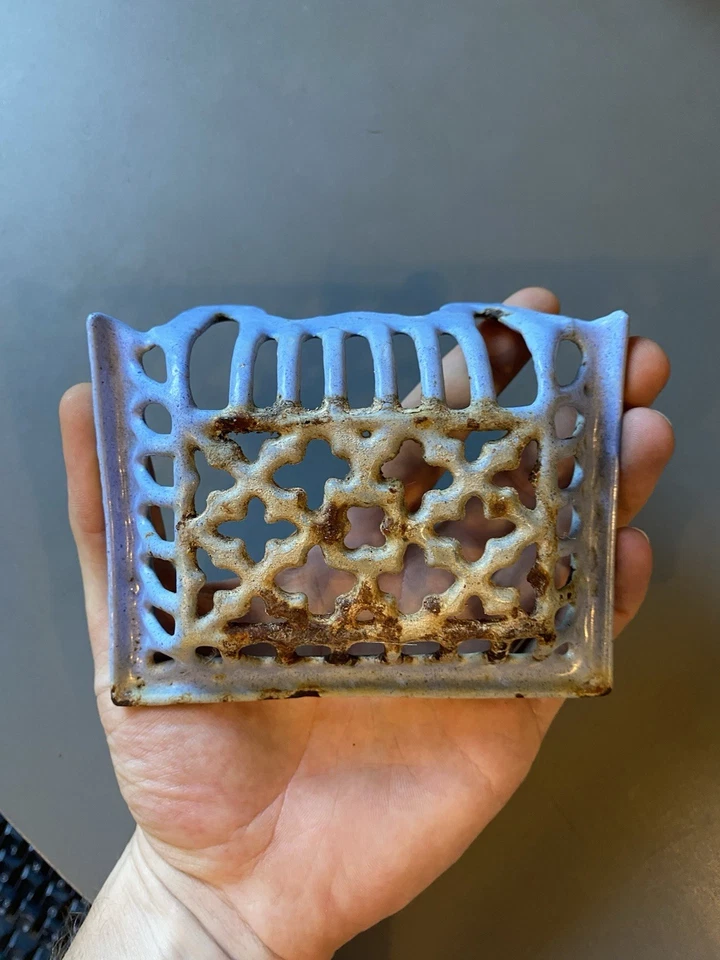 ancien porte savon fonte émaillée bleu salle de bain vintage - Photo 3/4
