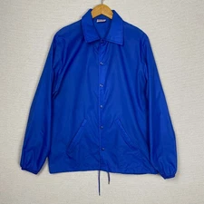 Vtg Birdie Windbreaker Mens L Cobalt Blue Snap Front Made in USA Coach Jacket