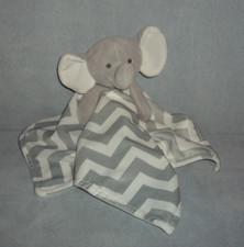 CARTERS Cuddle Plush ELEPHANT LOVEY Security Baby Blanket Gray White Chevron