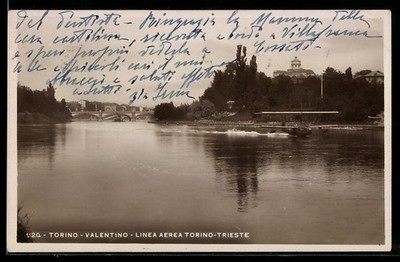 AK Torino, Valentino, Linea aerea Torino-Trieste con idrovolante sul fiume Po 