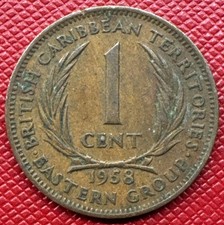 Eastern Caribbean Territories (States) 1958 Bronze 1 Cent. Elizabeth II. KM# 2