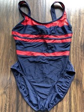 Jantzen One Piece Bathing Suit Stripes Built-In Bra Underwire - 1990s Size 14