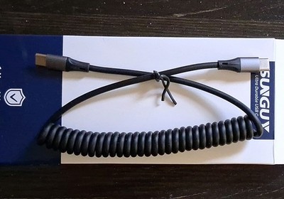 SUNGUY Ultra Durable USB-C to USB-C Coil Cord Cable Black Coiled Charging Data.