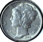 1944 P MERCURY DIME - 90% SILVER - 17.9 mm - 2.50 g - HIGHER GRADE - DM 046