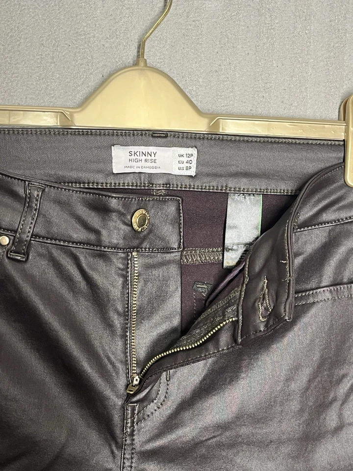 Next Women Dark Brown Fake Leather Skinny High Rise Trousers UK 12P - Image 4 of 4