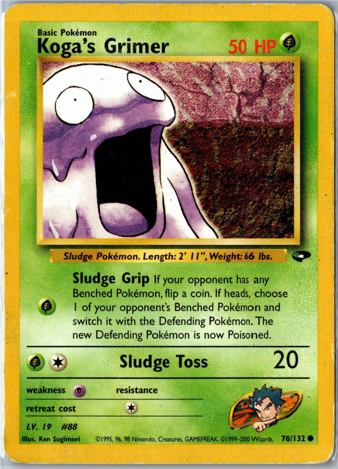 Pokemon Card - Koga's Grimer Gym Challenge 78/132 2000 Common Damaged