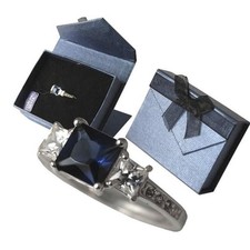 SIZE 8 1.20 CT SAPPHIRE PRINCESS CUT STERLING SILVER RING 2313