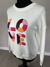 NEW PINCH Size S 46" Pullover Sweater Dimensional LOVE Pink Orange Brown White
