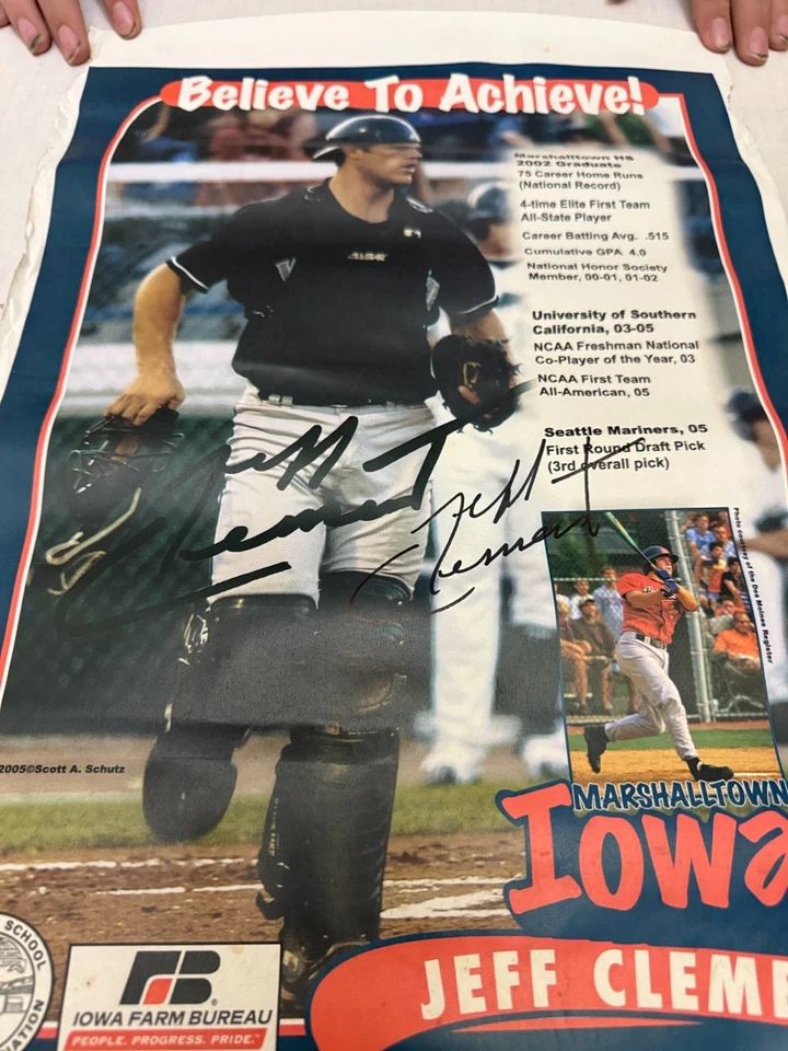2005 Autographed Jeff Clement Seattle Mariners Marshalltown Iowa Poster - Image 2 of 3