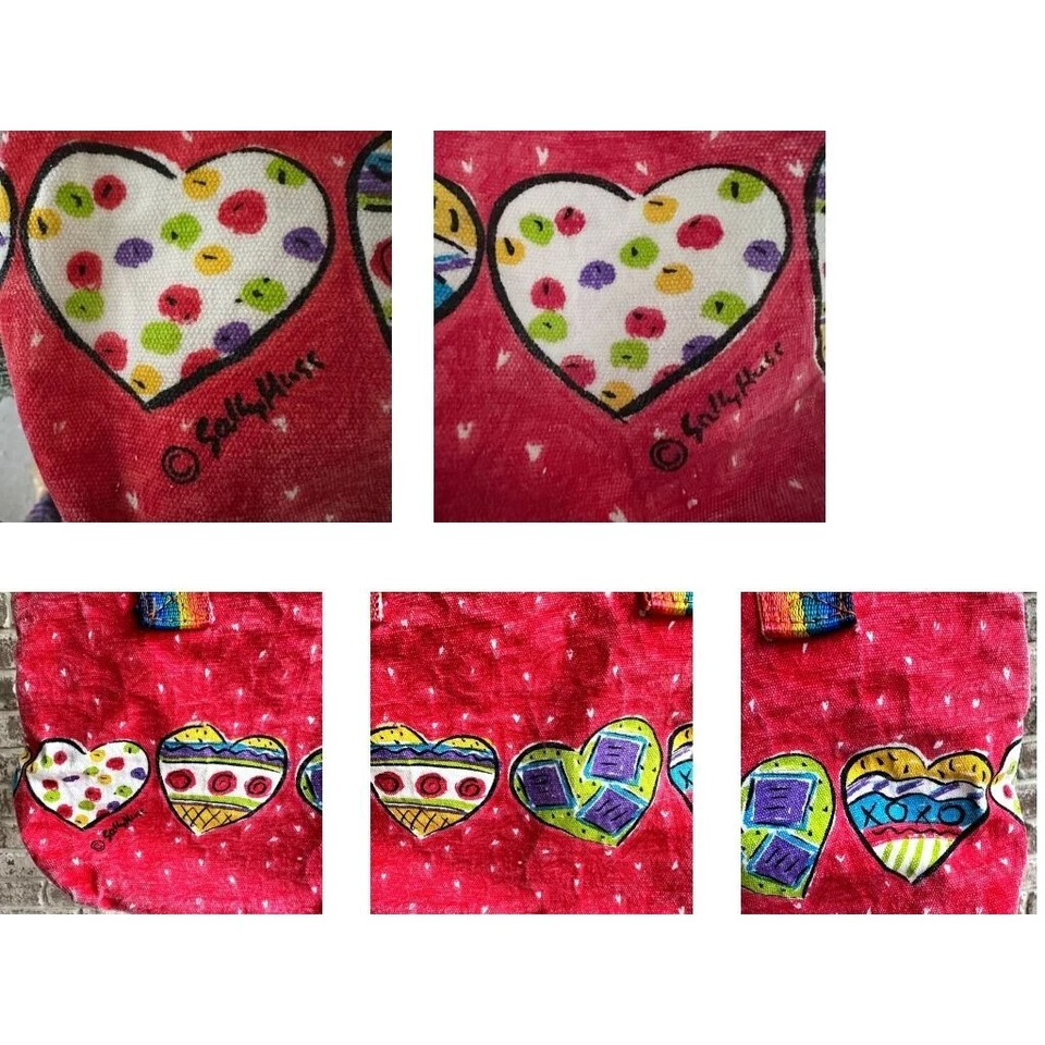 Bolso de Mano de Lona Sally Huss De Colección Love You With My Hearts Rojo Sol N Arena LEER Foto 4 de 4