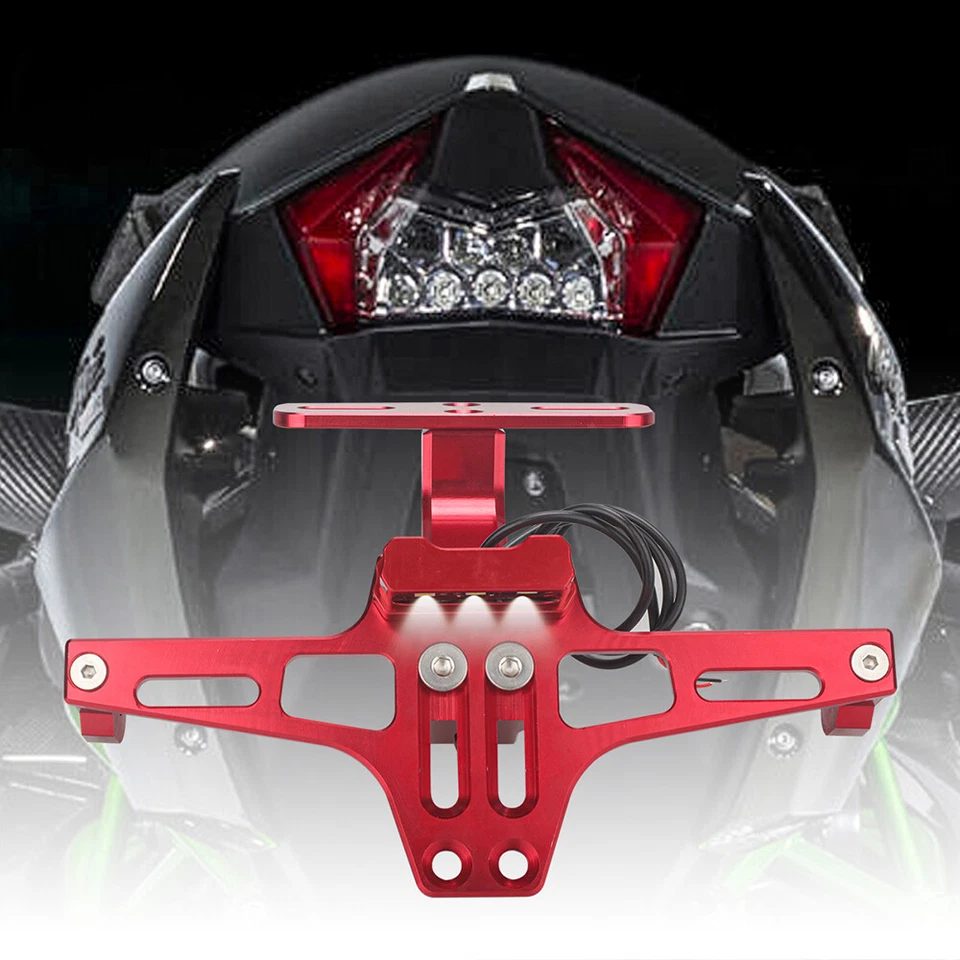 Eliminador de guardabarros con luz LED para soporte de matrícula ordenado cola de motocicleta rojo Foto 2 de 4