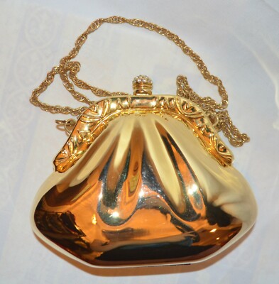 Another Y S Original Vintage 80s Gold Chain Strap Clamshell Clutch Purse 