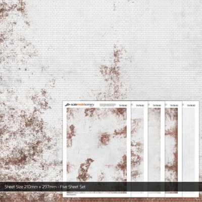 SCALE MODEL SCENERY 5 x SHEETS WEATHERED PAINTED BRICK PAPER OO GAUGE 1:76 MODEL RAILWAY TX178-OO