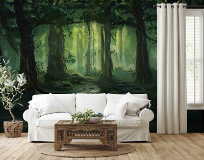 3D Green Forest Scenery Self-adhesive Removable Wallpaper Murals Wall ...