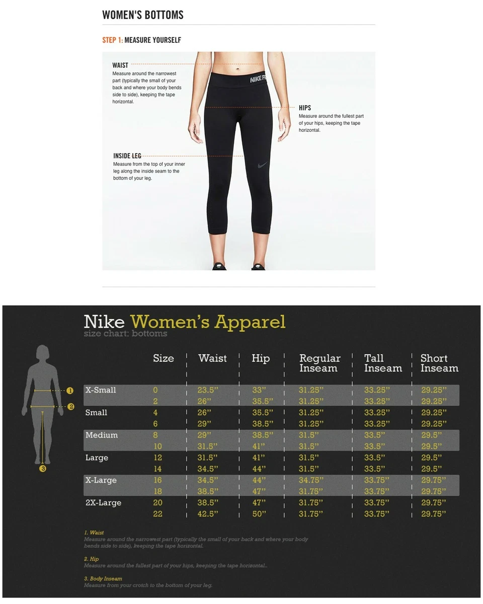 Nike womens pants size chart Clearance