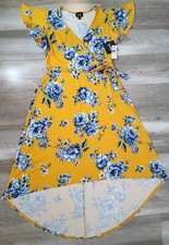 By & By NWT Womens SZ XXL Yellow Floral Faux Wrap Spring Summer Stretchy Dress 