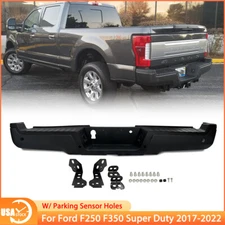 For 2017-2022 Ford F250 F350 Super Duty Black Rear Step Bumper w/ Sensor Holes