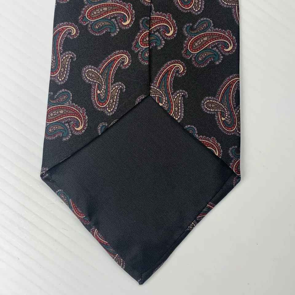 ANDHURST Silk Necktie Mens Size 3 7/8" x 58 1/2" Black Red Green Paisley Tie Dad - Image 3 of 4