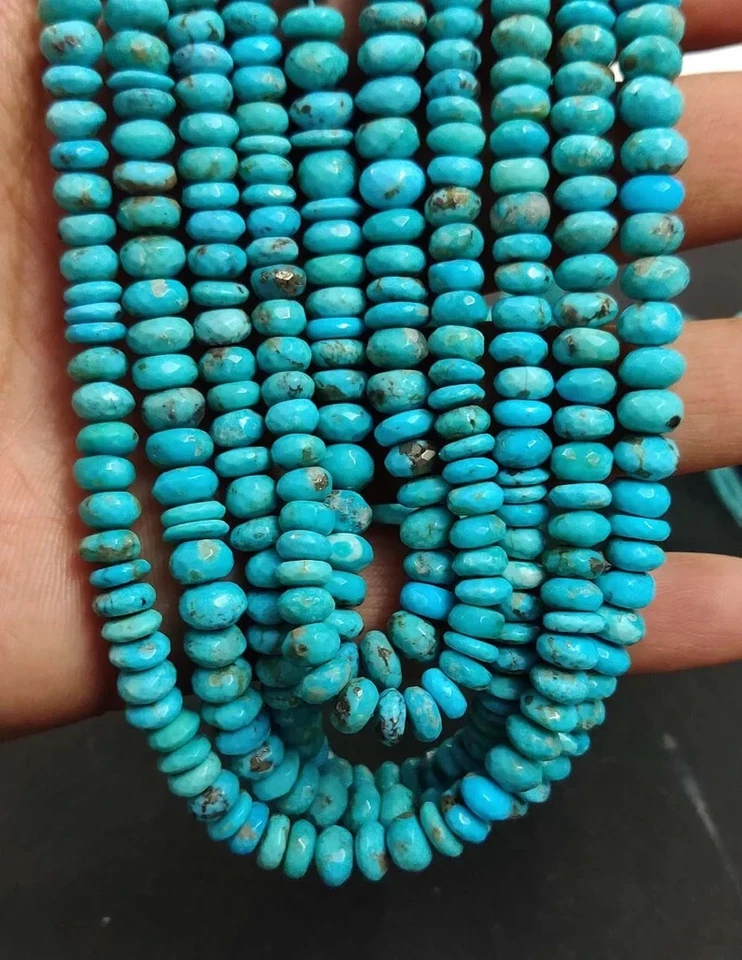Rondelle facetado turquesa natural Arizona 13" cuentas AAA turquesa 6-8 mm cuentas Foto 4 de 4