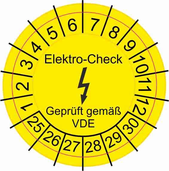 DIGITALPRINT ORAFOL GLANZ FOLIE Aufkleber Prüfplaketten Elektro - Check Geprüft gemäß VDE GELB ab 2025 MATT