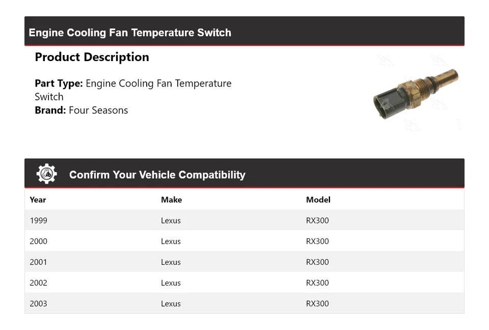 Interruptor de temperatura del ventilador de refrigeración del motor Lexus RX300 1999-2003 4 estaciones 2000 Foto 2 de 4