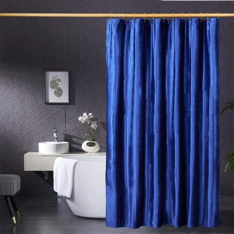 Velvet Blue Shower Curtains for Bathroom 260 GSM Heavy Duty Royal Blue Fabric
