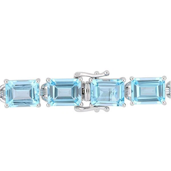 12Ct Simulated Blue Aquamarine Exquisite Tennis Bracelet 14K White Gold Plated - Image 2 of 4