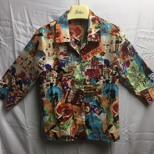 KORET BLOUSE WOMANS PM PETITE multicolor travel polyester button 3/4 sleeve - Picture 2 of 5