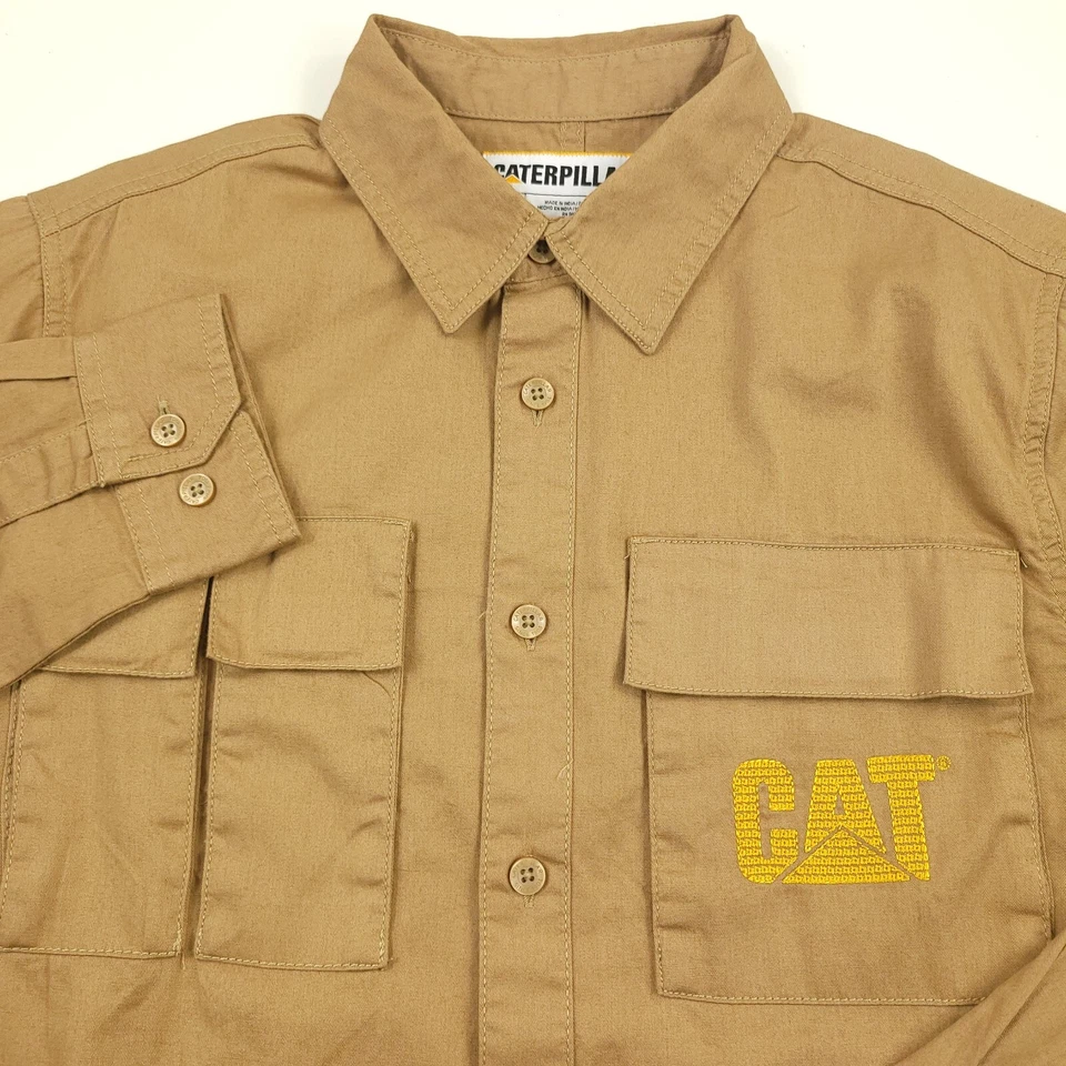 CAT Caterpillar Urban Passage Long Sleeve Oak Buff Brown Work Shirt Mens Medium - Image 2 of 4