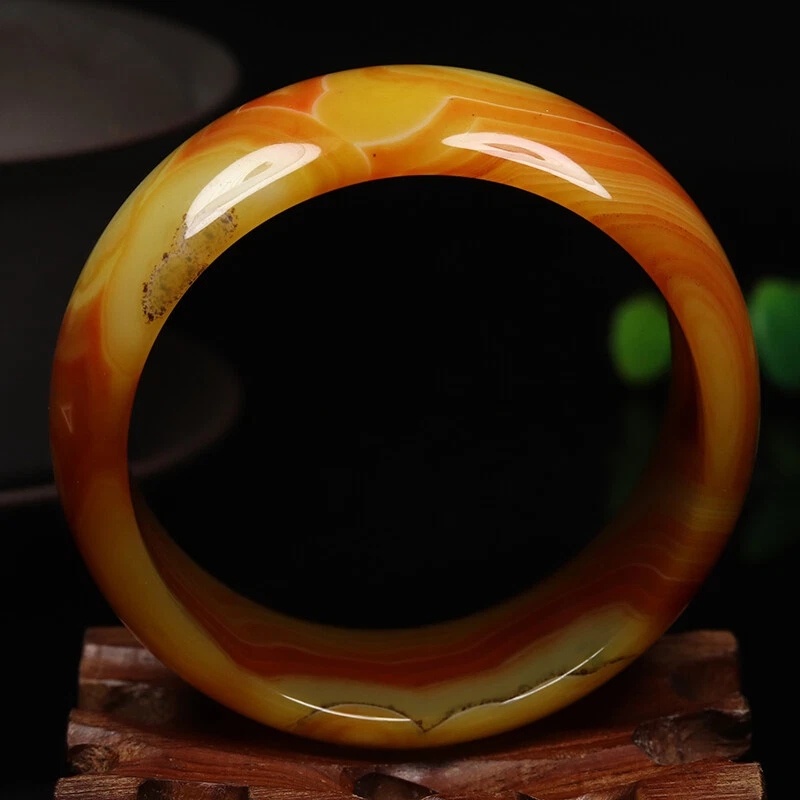 Brazalete Brazalete Ágata 58mm Natural Amarillo Marrón Calcedonia Jade 06013 Foto 3 de 4