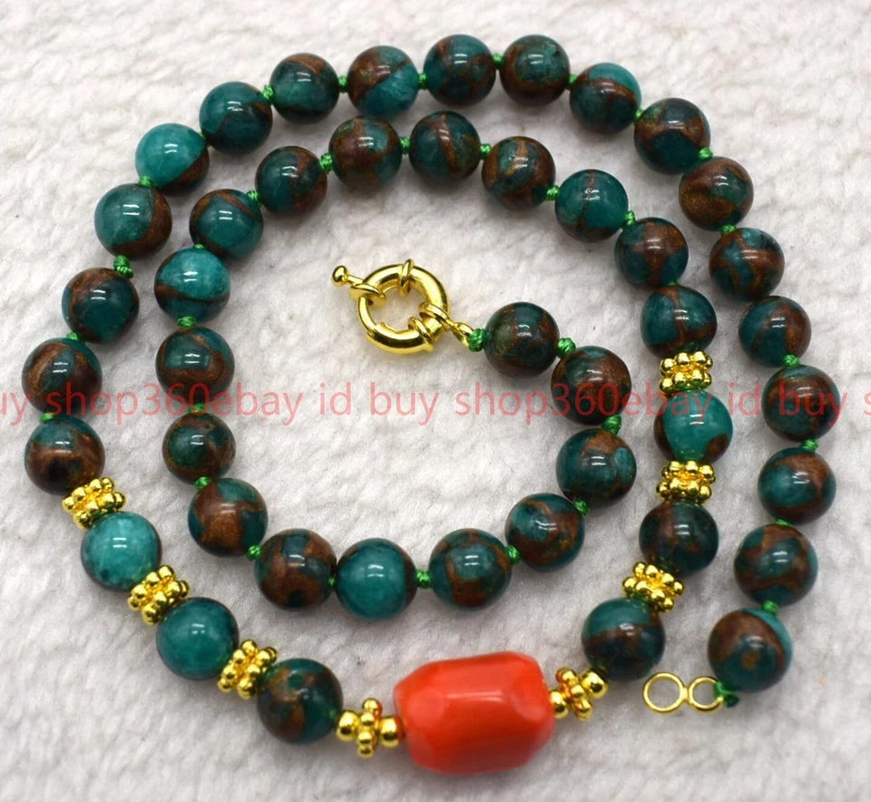 Hermoso Collar Natural 8mm Gemas de Pirita Verde Cuentas Redondas Naranja Coral 16-28 pulgadas Foto 2 de 4