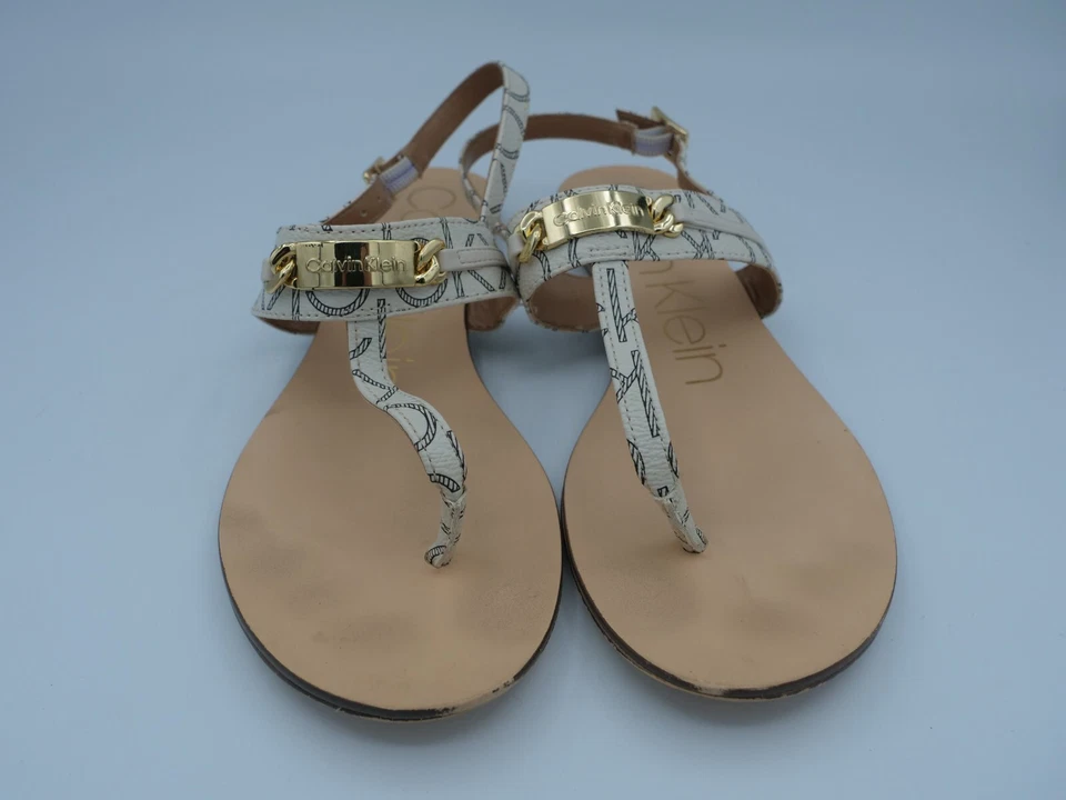 Женские сандалии CALVIN KLEIN Soley с монограммой размер 7,5 белые с логотипом ремешком на спине - Изображение 3 из 4