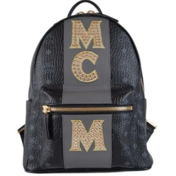 MCM Stark Stripe Studs Backpack Black-Gray Visetos Made In Italy FACTORY  SEALED | eBay