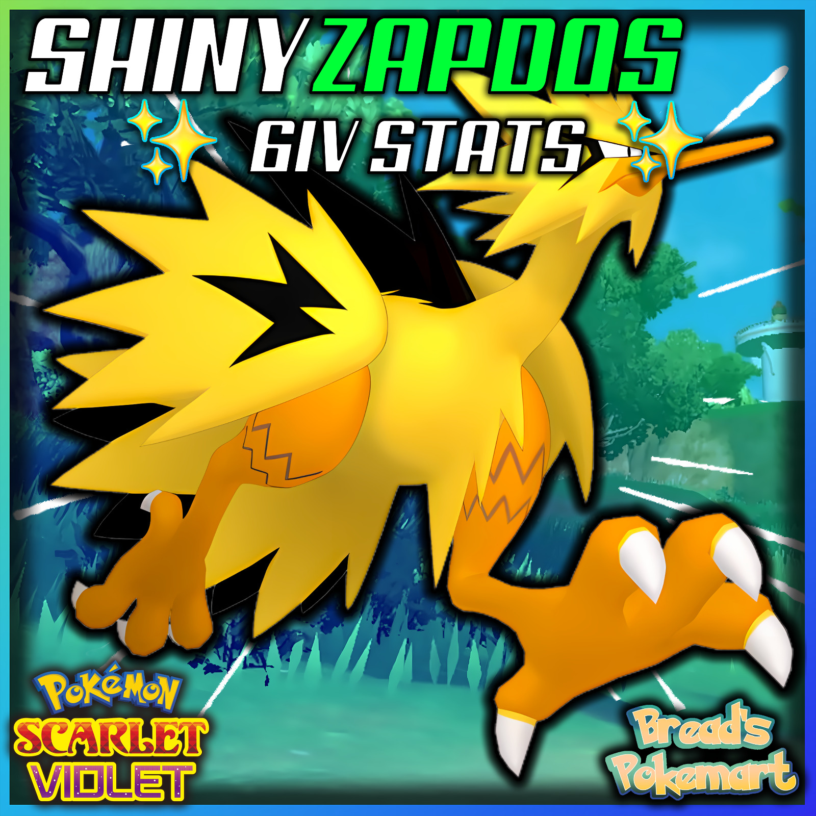 Pokemon Scarlet and Violet Shiny Galarian Zapdos 6IV-EV Trained