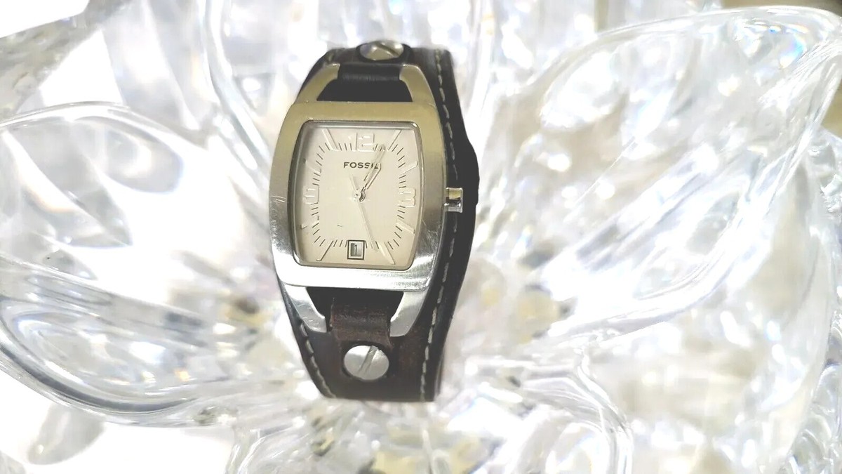 Fossil Watch Women JR-8129 25mm Silver Tone Date Leather Band New Battery Fossil Oval Wristwatches | eBay main image 2