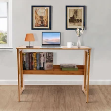 Folding Computer Desk, Modern Writing Table &Storage Shelf Home Office Work Desk