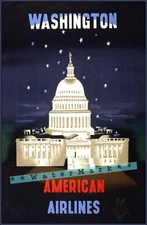 Washington D.C. 1948 The Capitol American Air Vintage Poster Print Art Airline 