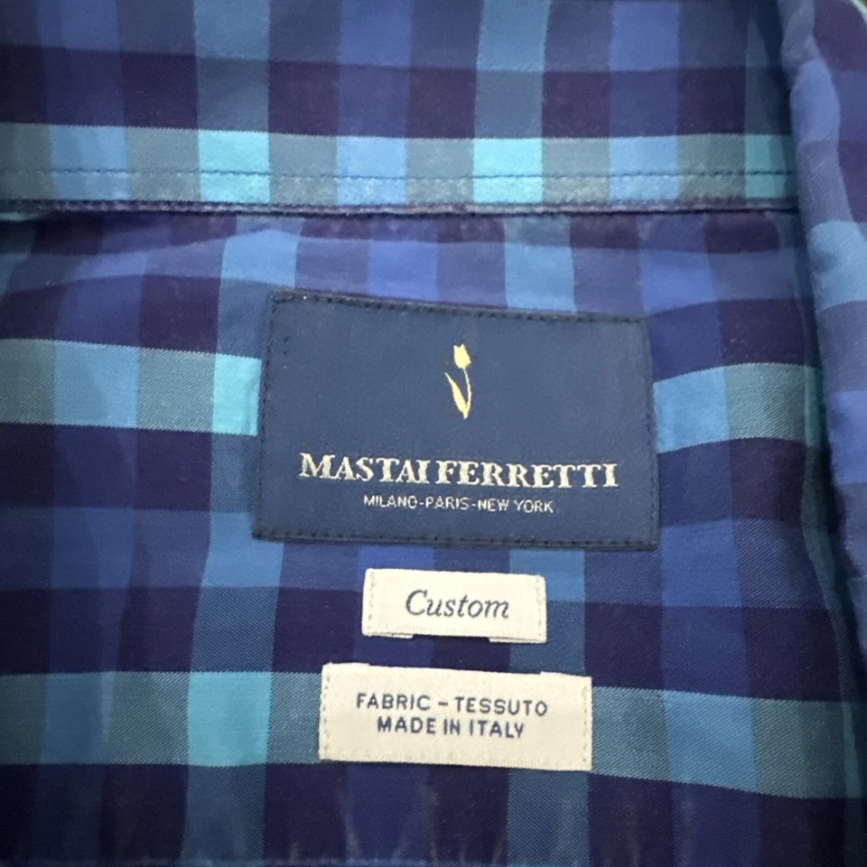 Mastai Ferretti Shirt Mens Custom 16.5-42 Blue Plaid Made In Italy - Image 2 of 4