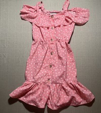 Emily West Girls Size 10 Dress Pink W White Flowers Buttons Off Shoulder Ruffle