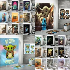 Yoda Baby Bathroom Set Shower Curtain Non-Slip Bath Mat Toilet Lid Cover 4pcs
