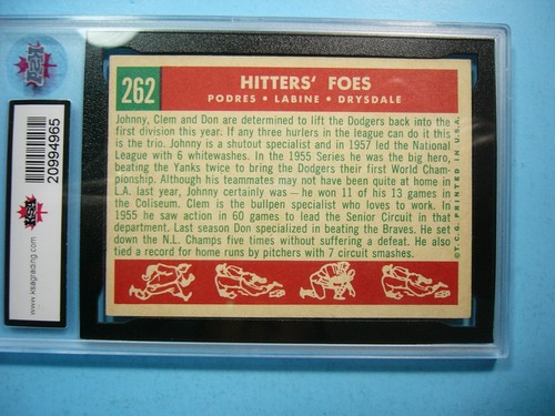 1959 TOPPS MLB BASEBALL CARD #262 HITTER'S FOES DON DRYSDALE KSA 7 NM '59 GL - Picture 4 of 4